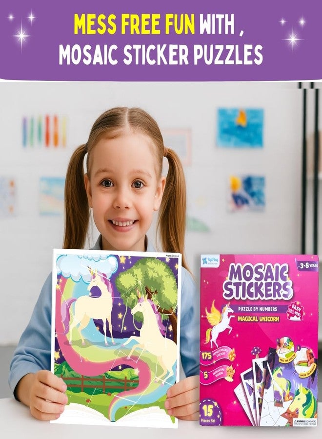 PepPlay Unicorn Mosaic Sticker Kit | DIY Craft Activity for Girls Ages 3-7 | 175+ Reusable Stickers | Learn Numbers & Logic | Mess-Free Travel Toy | Birthday Return Gift for Kids - Image 2